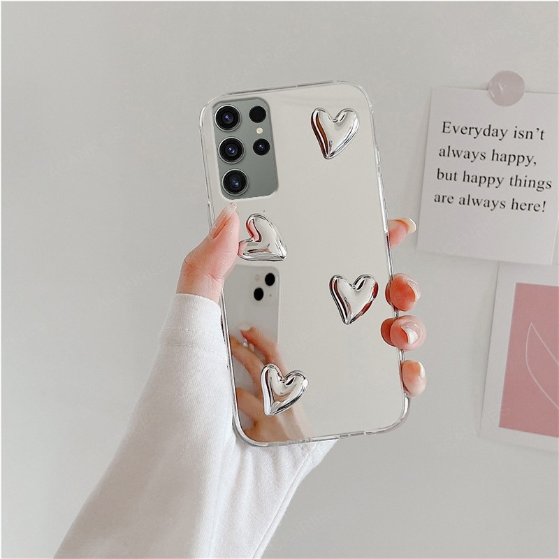 Glitter น่ารัก 3D Love Heart กระจกซิลิโคนสําหรับ Samsung Galaxy S24 Ultra 5G S23 FE S22 Plus S21 + S20 S10 ฝาครอบ S 24 23 22 - รูปที่ 5