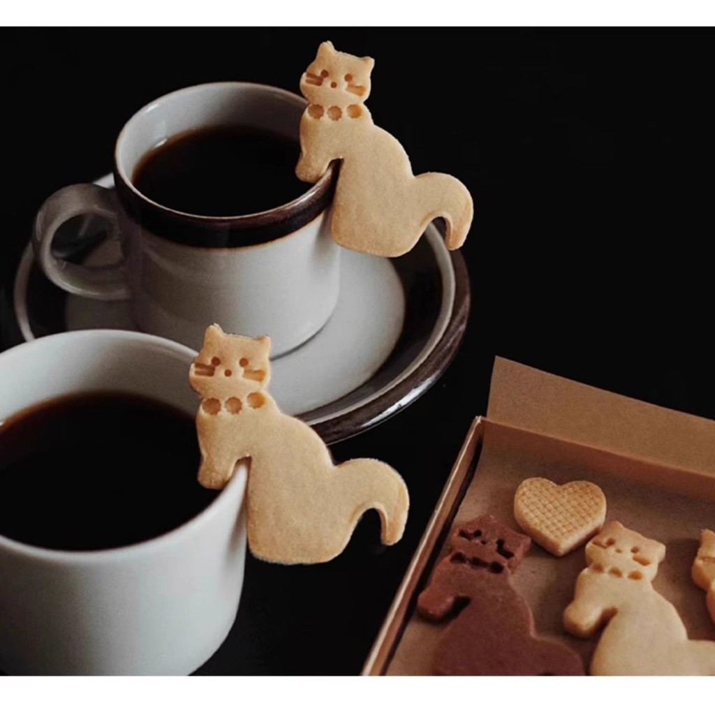 น่ารักแขวนถ้วยแมวการ์ตูนบิสกิตแม่พิมพ์คุกกี้เนยกาแฟน้ำชายามบ่ายเค้ก DIY ตกแต่งแม่พิมพ์อบ