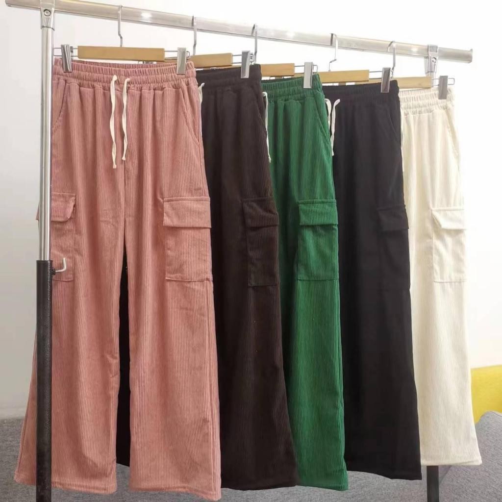 R03 กางเกงขายาว R03 ผ้าลูกฟูก ทรงคาร์โก้ เข้ากับทุกสไตล์การเเต่งตัว