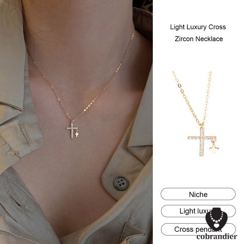 ส่งเร็ว⚡สร้อยคอ Zircon Cross หรูหราน้ำหนักเบาออกแบบเฉพาะกลุ่มสร้อยคอสไตล์พังก์โซ่ไหปลาร้าcobrandier.COD