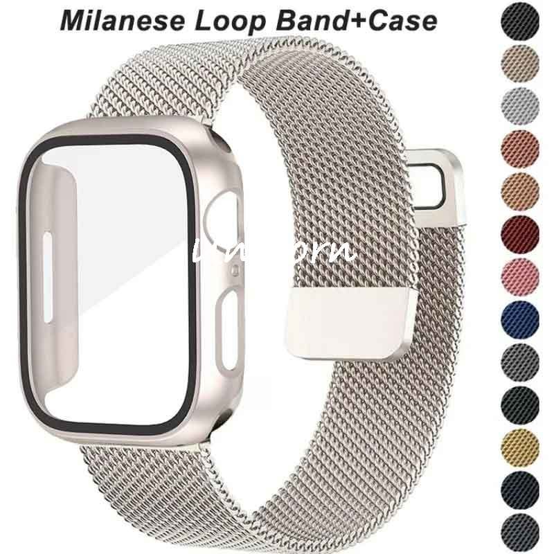 เคส + สายรัด สําหรับวง ฉันดู 42มม 46มม 40มม 41มม 45มม 44มม 38มม กรณีแก้ว + โลหะสแตนเลสสร้อยข้อมือ ฉันดู 10 9 8 5 4 3 กับ 6 7 พิเศษ 49มม