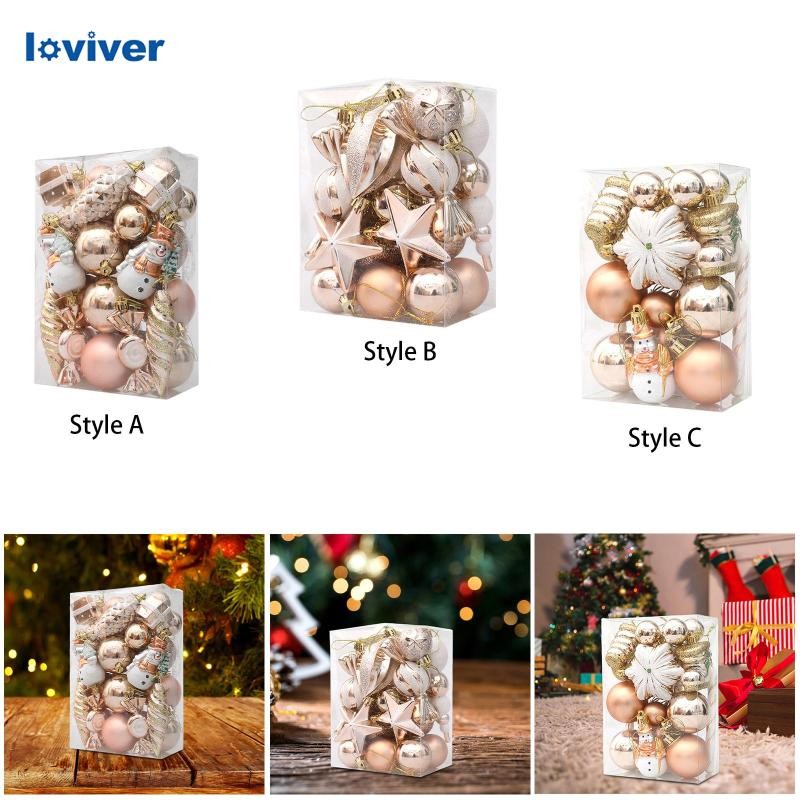 [Loviver] คริสต์มาสลูกต้นไม้เครื่องประดับจี้ Xmas Decor Shatterproof คละสีแชมเปญสําหรับเทศกาลตกแต่งในร่มน้ําหนักเบา