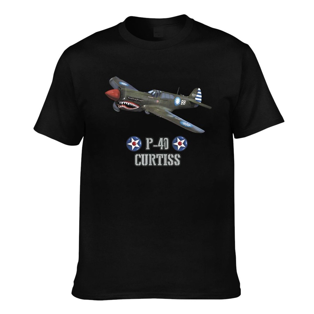 World War 2 Aircraft P-40 Curtiss Warhawk เสื้อยืดผู้ชายคุณภาพสูง
