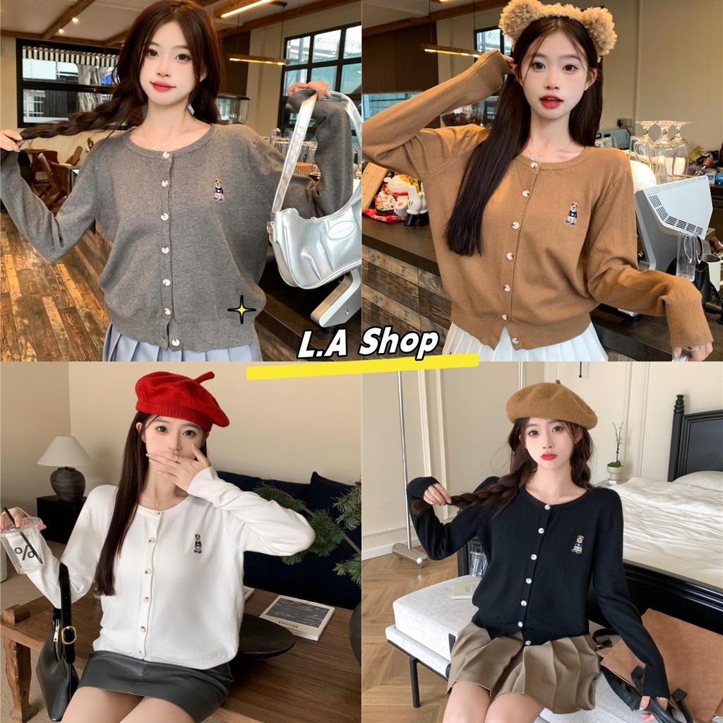 L.A Shop​ ★ สไตล์ใหม่ ★ เสื้อคลุมไหมพรมแขนยาวน่ารัก คอกลม ปักลายหมี ใส่สบาย "Y-2812"