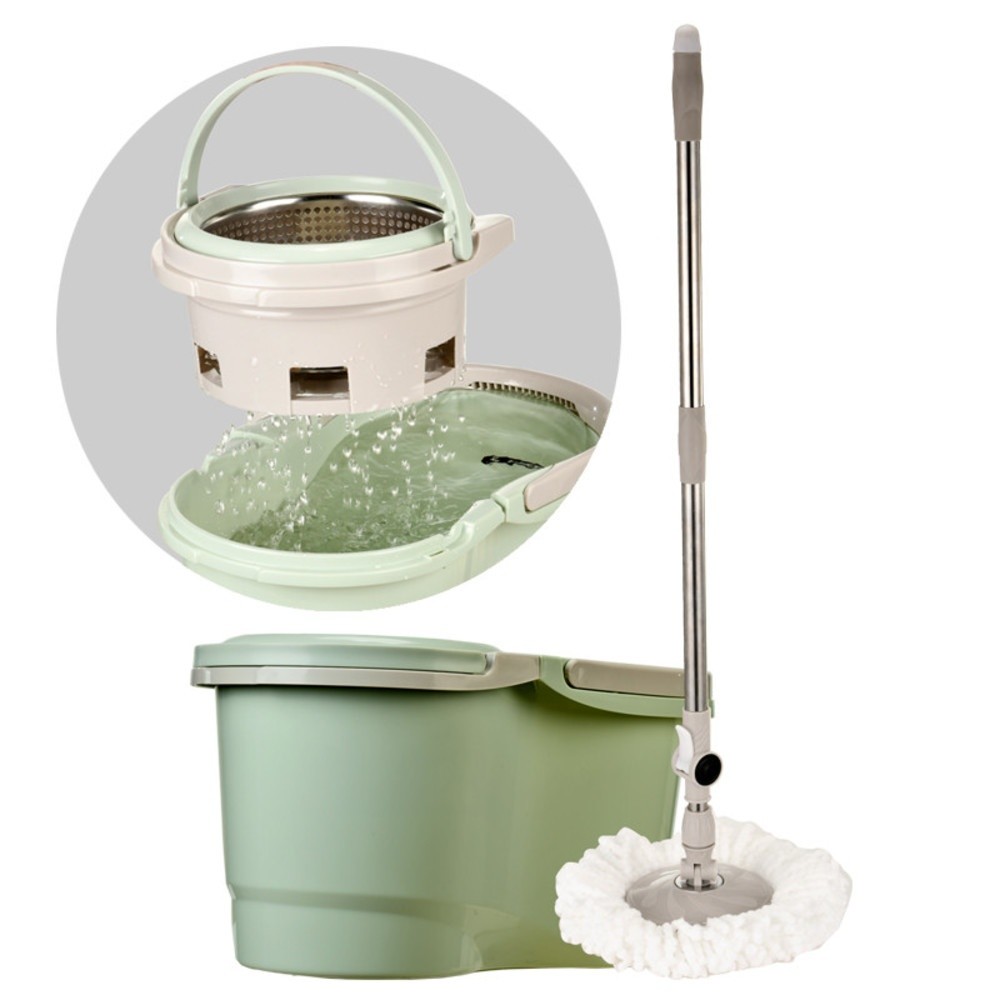 GlobalHouse ICLEAN ชุดม็อปปั่นถังสเตนเลสถอดหัวปั่นได้ ด้ามสเตนเลส รุ่น HDR-M033B (6L) สีเขียว สินค้าของแท้คุณภาพดี