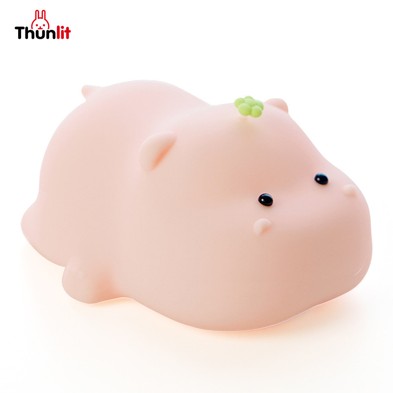 Thunlit ฮิปโป nightlight ชาร์จซิลิโคนสีชมพู pat โคมไฟที่ไม่ซ้ำกันของขวัญวันเกิดสำหรับเด็กผู้หญิง