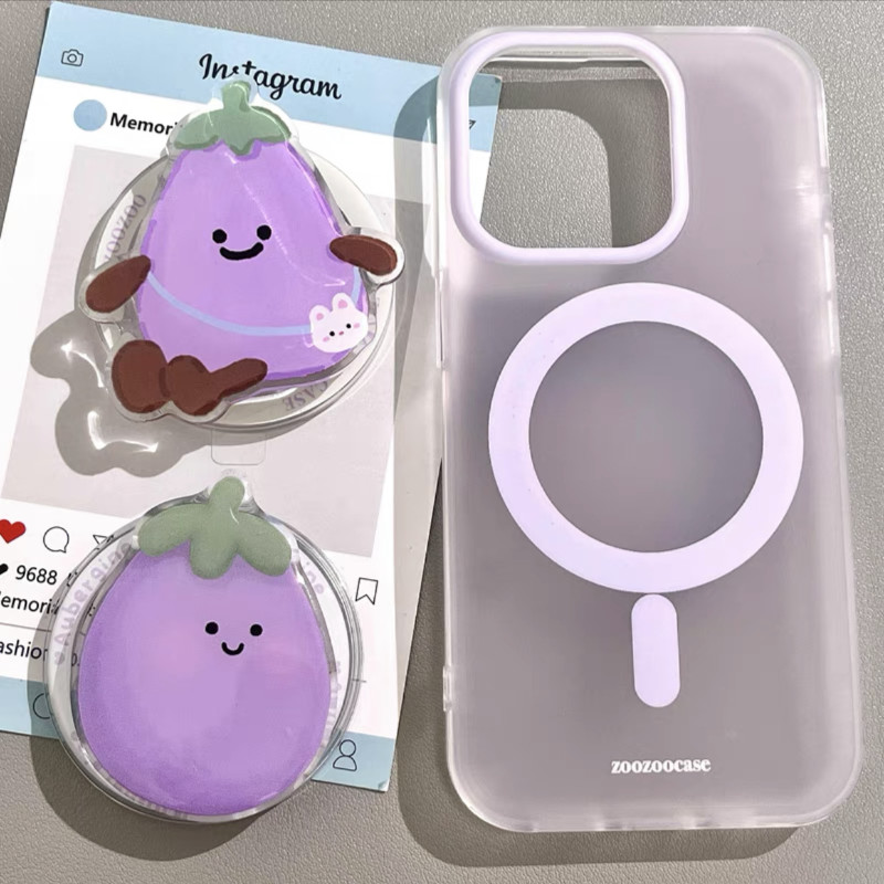พรีเมี่ยม มีน้ําค้างแข็ง ผ่านสีม่วงแม่เหล็กมะเขือยืนเคสโทรศัพท์สําหรับ ไอโฟน16 15 14 13 12 มือโปร สูงสุด กันกระแทกป้องกันกล้องนุ่มปกหลัง