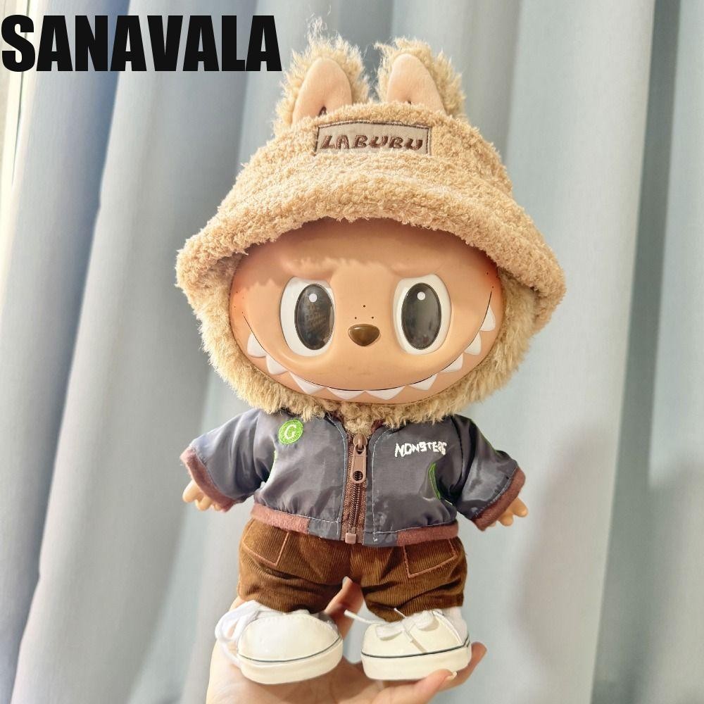 Sanavala Labubu Time เสื้อผ้า, Cool หมวก Labubu Plush ชุดตุ๊กตา,เสื้อแจ็คเก็ตแฟชั่นคอลเลกชัน Dress Up Labubu จี้ตุ๊กตาอุปกรณ์เสริมสําหรับ 38 ซม.Labubu
