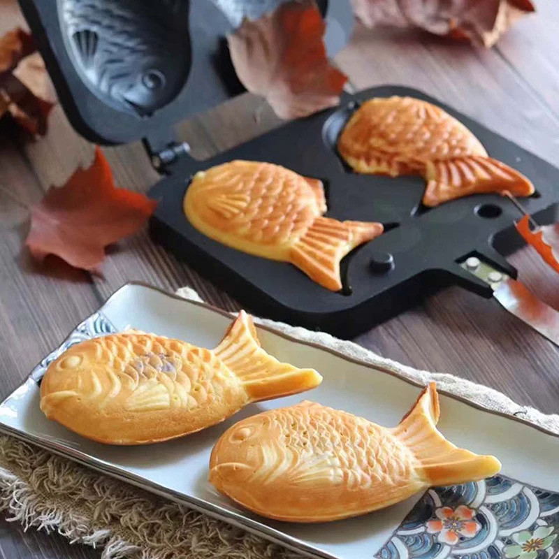 Fish Shaped Waffle Cake Maker Taiyaki Japanese Waffle Iron Pan Machine Reusable Japanese Fish-Shaped