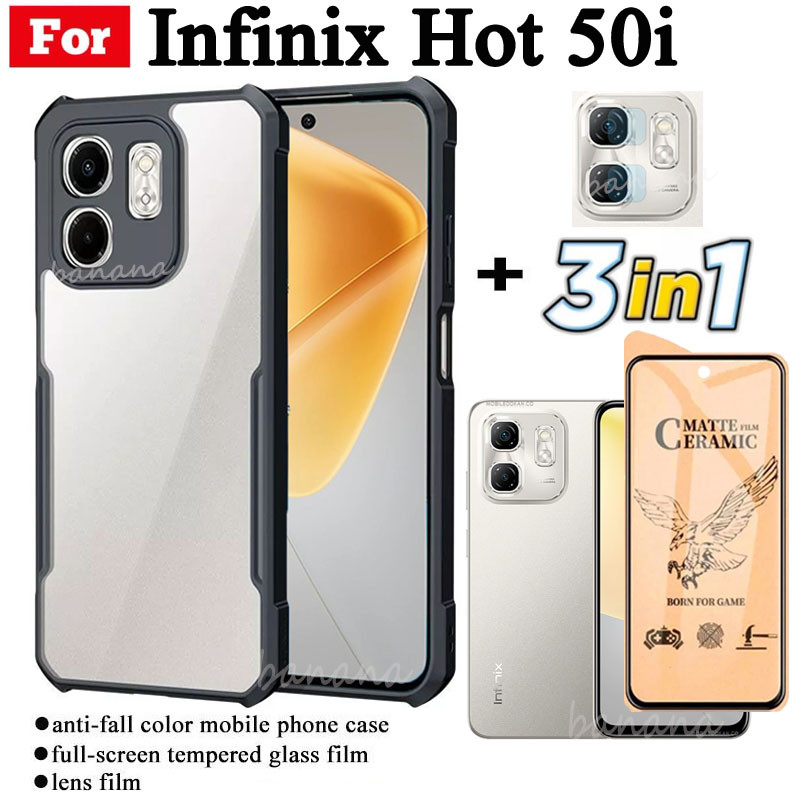 3 in 1 Infinix Hot 50i เคสโทรศัพท์กันกระแทกสําหรับร้อน 50 4G 5G Hot 40 Pro สมาร์ท 9 8 เซรามิค Frosted ฟิล์ม + ฟิล์มเลนส์กล้อง