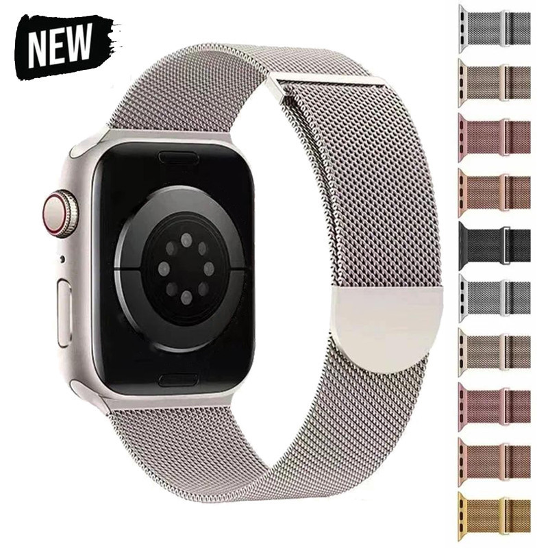 โลหะbreathable Band MegneticสายรัดสําหรับApple watch Ultra 49 มม.46มม.45 มม.44 มม.40 มม.42 มม.41 มม.IWatch 10 9 8 7 6 5 4 3 SE