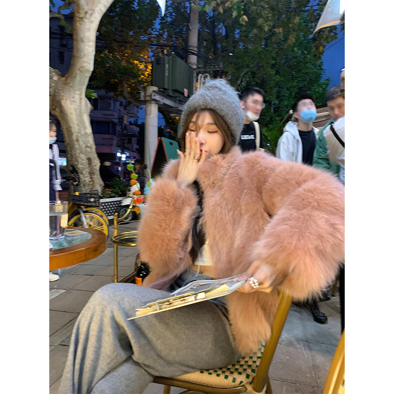 Toka Fox Fur หรูหราสไตล์ใหม่ Haining แฟชั่นสุภาพสตรี Slimmer ดูหนุ่มสั้นเสื้อขนสัตว์หนา Preppy สไตล์