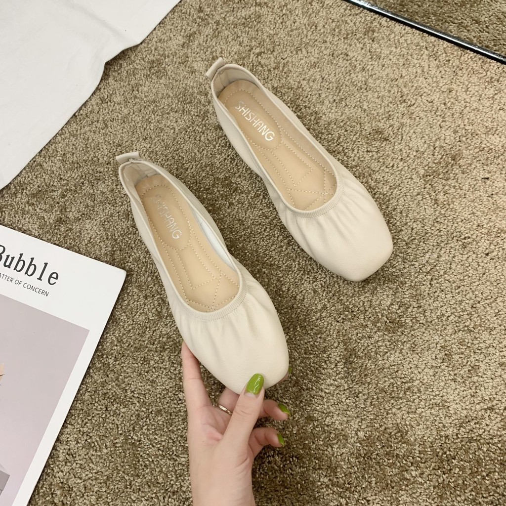 ปากตื้นรองเท้าแบนผู้หญิงฤดูใบไม้ผลิฤดูใบไม้ร่วงall-matchหนังนุ่มsoft Sole Super Soft Peasรองเท้า 2024 รองเท้าขี้เกียจสไตล์ใหม่
