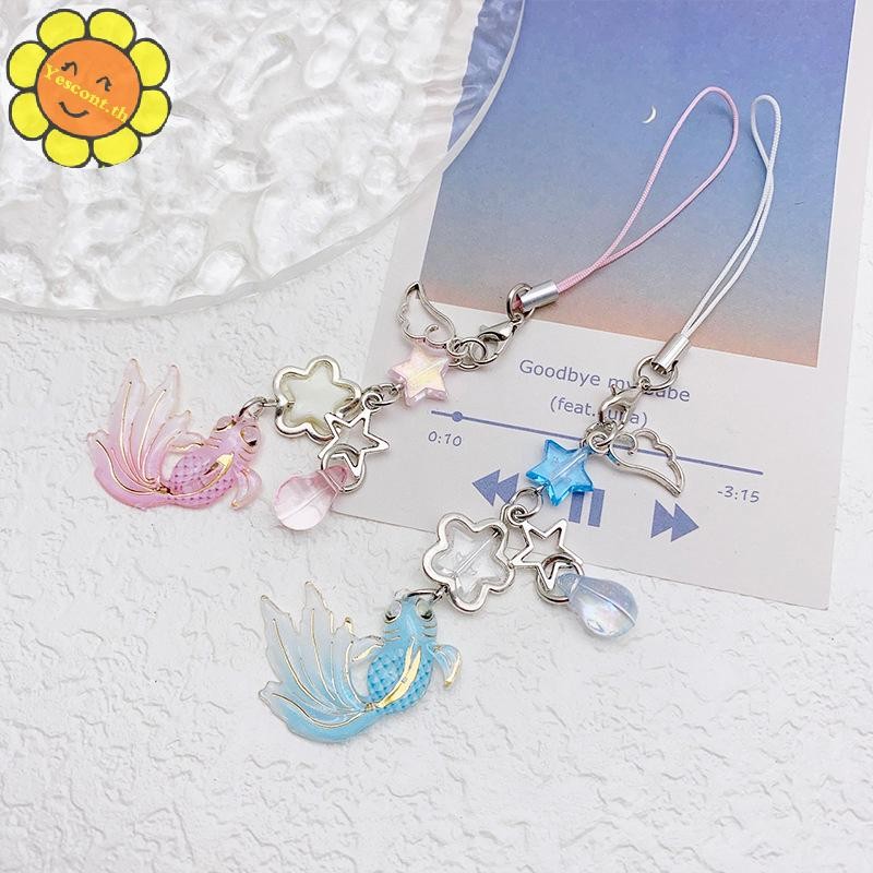 Yescont น่ารัก Koi ปลาจี้ประดับด้วยลูกปัดพวงกุญแจโทรศัพท์โซ่กล้อง Lanyard Anti-lost อุปกรณ์ตกแต่งของขวัญ TH
