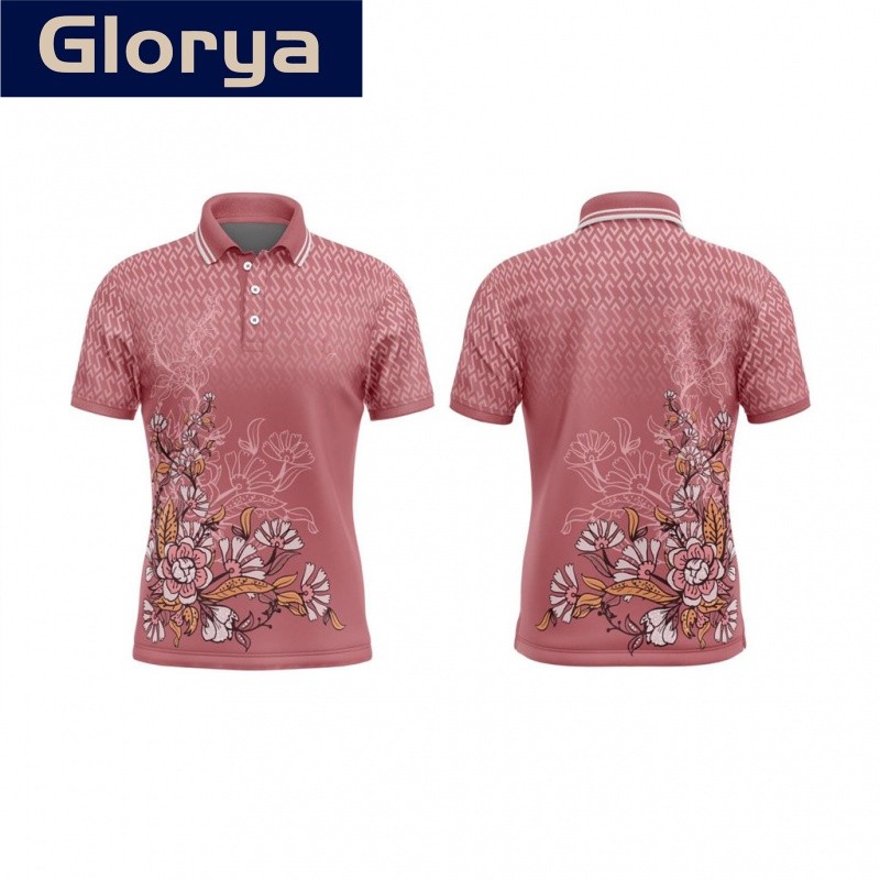 Glorya เสื้อโปโลพิมพ์ลาย3D ดีไซน์ใหม่ไล่ระดับสีและลายดอกไม้ออกแบบประสานงานเสื้อโปโลผู้ชายสไตล์ไทย