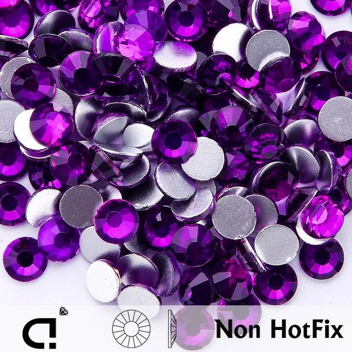 Ducrytal SS6-SS30 แก้วคริสตัลกลิตเตอร์สีม่วง Rhinestone Non Hot Glue On Fix Flatback