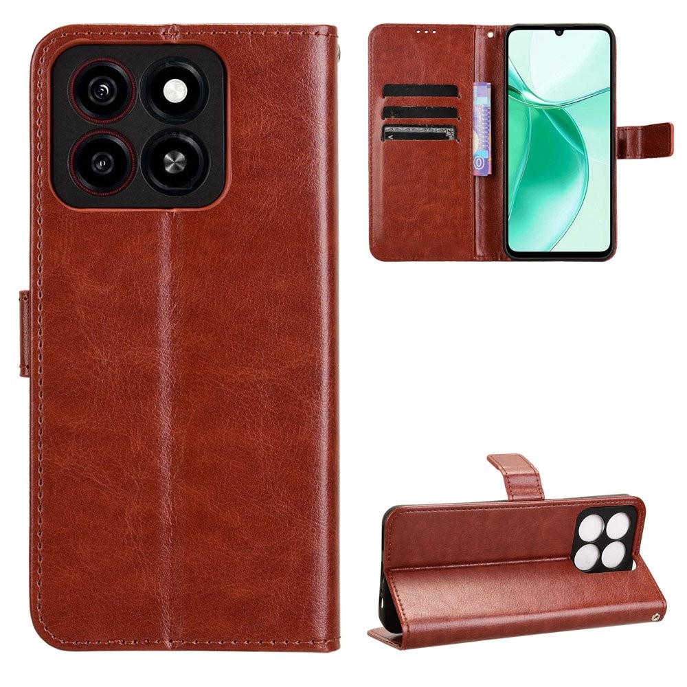 หรูหรา Crazy Horse ปลอกหนัง PU ZTE Blade A35 / A55 ฝาครอบแบบพลิกเชือกเส้นเล็กผู้ถือบัตรกระเป๋าสตางค์กรณี