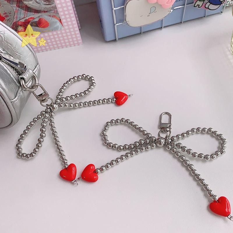[JBTH] 1pc โบว์น่ารักเลียนแบบพวงกุญแจมุกสําหรับเคสโทรศัพท์ผู้หญิงแฟชั่นหัวใจสีแดงกระเป๋าจี้โซ่โทรศัพท์มือถือKpopเครื่องประดับ [JB]