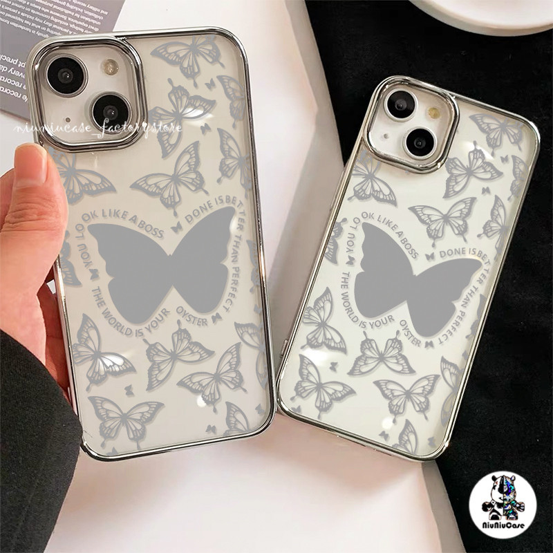 เคสไอโฟน11 16 ผีเสื้อแฟชั่น อินเทรนด์หรูหราชุบเลนส์กรอบสําหรับ For iPhone 11 16 12 13 14 15 Pro X 7Plus XR XS Max SE เคส