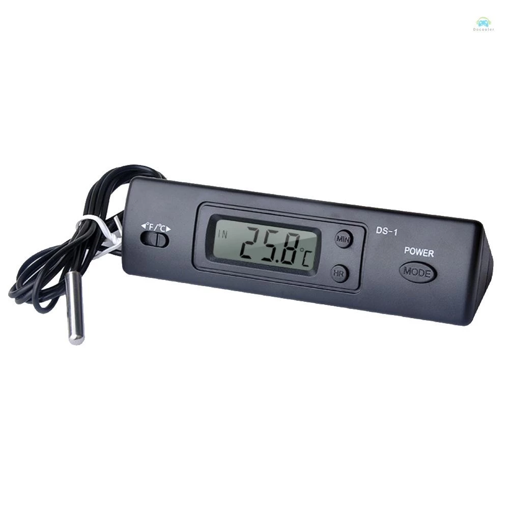 Local Digital Car Temperature เครื่องวัดอุณหภูมิขนาดเล็กอิเล็กทรอนิกส์เครื่องวัดอุณหภูมิรถยนต์ดิจิตอลในร่มกลางแจ้ง Multi-Function เครื่องวัดอุณหภูมิเวลาจอแสดงผลพร้อม Probe