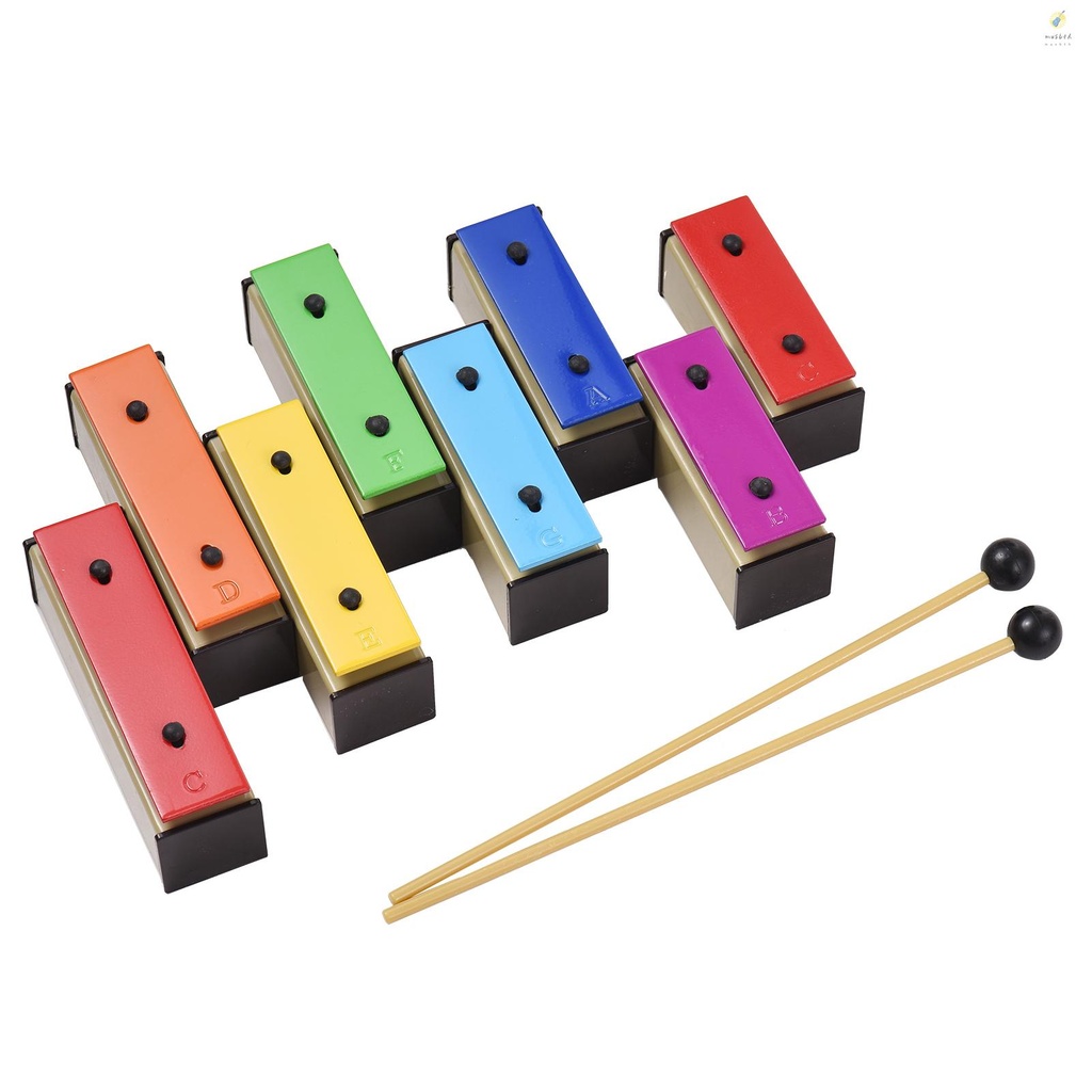 8-note Xylophone สีสัน Glockenspiel ที่ถอดออกได้ Rainbow สีแผ่นโลหะ Resonator Bells พลาสติก Mallets สีเขียว Ca - รูปที่ 6