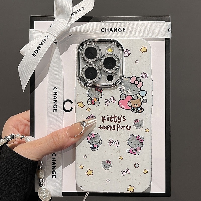 เคสไอโฟน16 15 14 13 12 11 Pro Max Case น่ารัก Hello Kitty Happy party Hard Compatible เคส iPhone X/XS, XR,7+,8Plus