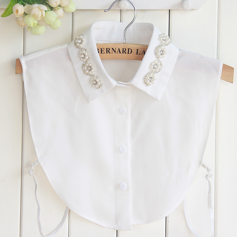 เสื้อเชิ้ตคอปกปลอมผู้หญิงประดับด้วยลูกปัดดอกพลัมแมทช์ง่ายคอปลอมเด็กเสื้อชีฟองคอ8qaq