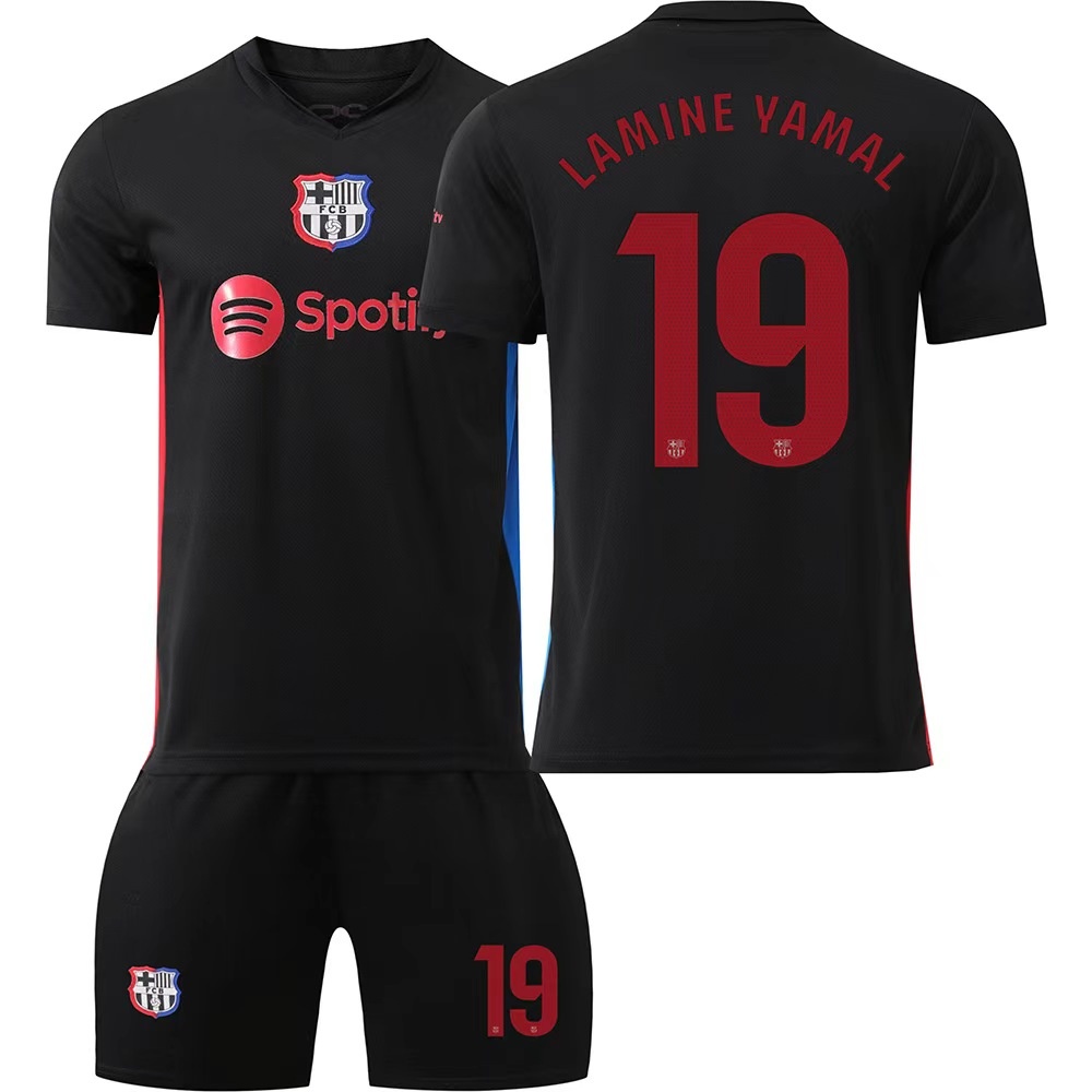 Uhome24-25 เสื้อฟุตบอลเด็กและผู้ใหญ่ Barca Away No.1 No.4 No.6 GAVI No.8 No.9 LEWANDOWSKI No.14 No.19 LAMINE YAMAL No.21 ชุดฟุตบอลผู้ชาย/เด็ก