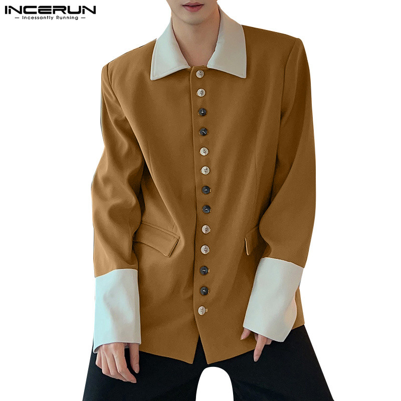 Incerun เสื้อเชิ้ตแขนยาวคอปกแฟชั่นเกาหลีสําหรับผู้ชาย