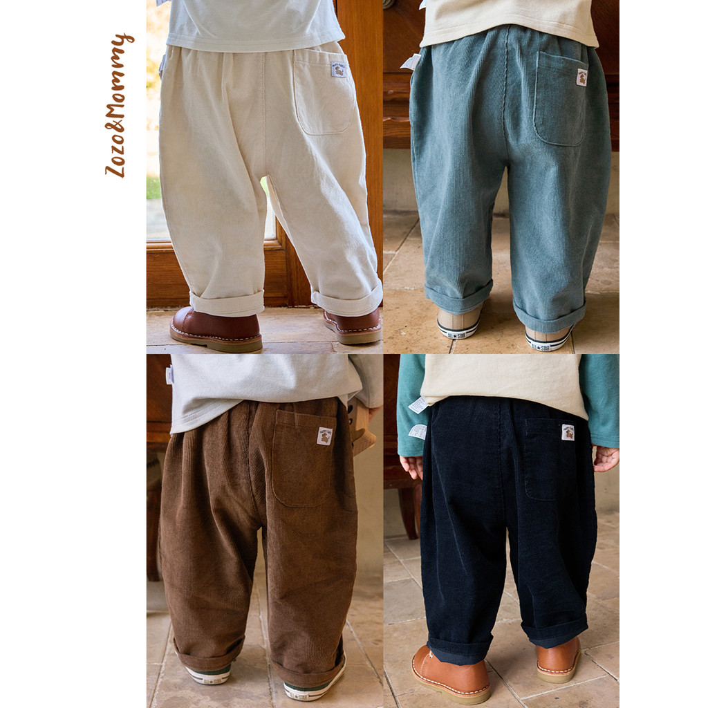 ฤดูใบไม้ร่วงเด็กเด็กผ้าลูกฟูกกางเกงสีทึบเสื้อผ้าเด็ก