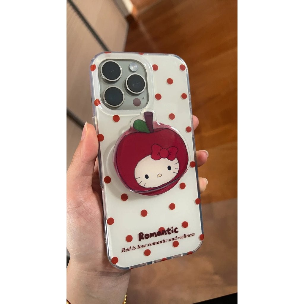 เคสมือถือสำหรับ iPhone 7 8 x XS XR xsmax 11 12 13 14 15 16 Pro Max PLUS สีแดงเชอร์รี่ KT ตัวยึดแมวหุ้มทั้งเครื่องกันกระแทกเคสนิ่มเคสป้องกันแม่เหล็ก mls5