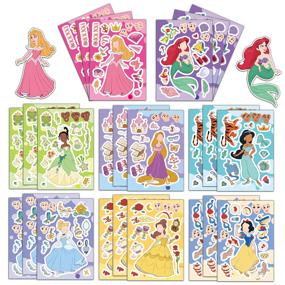 8 แผ่น Disney PrincessesMake a Face DIY ประกอบสติกเกอร์ PVC กันน้ํา (2)