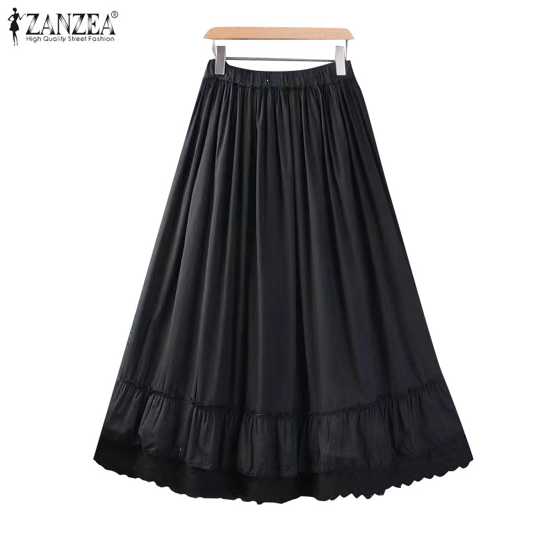 Zanzea กระโปรง A-Line ลําลองเอวยางยืดผู้หญิงเกาหลี