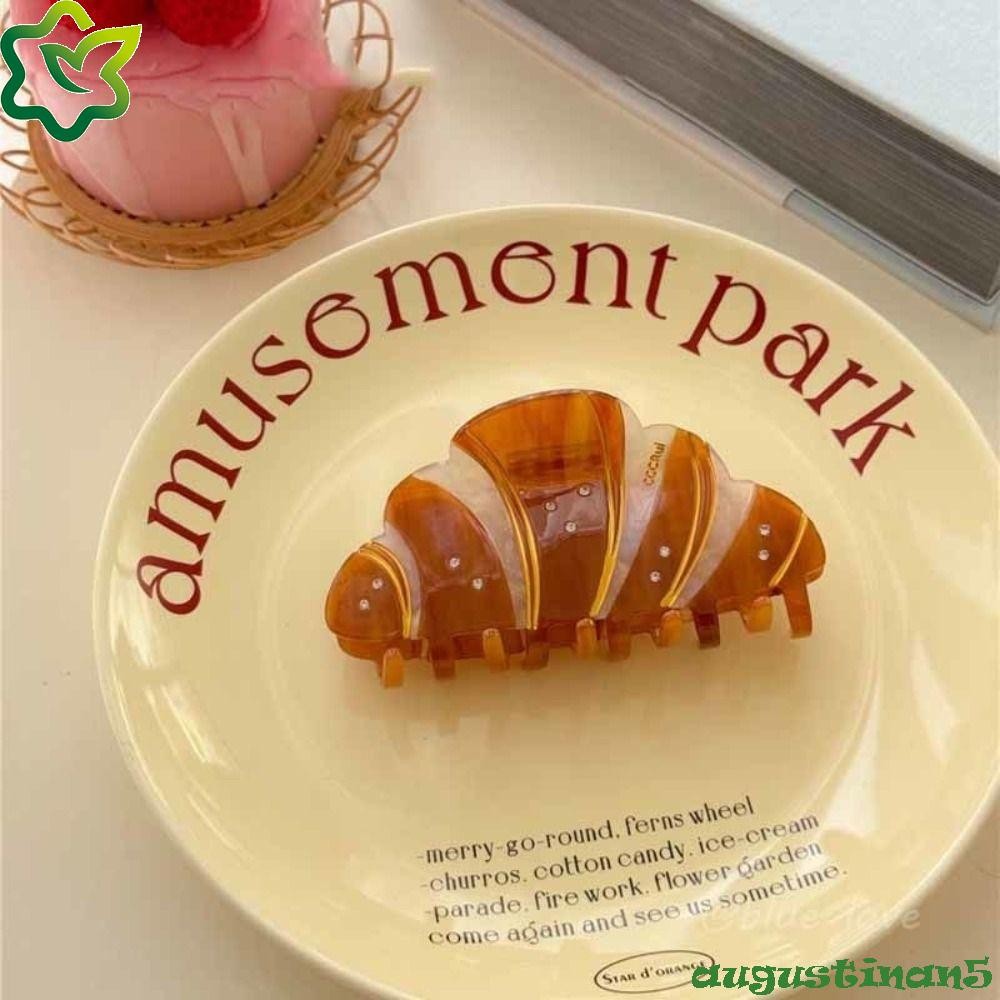 Augustinan Croissant Hair Claw, Headwear กาแฟภาษาฝรั่งเศสคําเพชรปูคลิป, Creative ตลกสไตล์เกาหลี Kawaii กรดอะซิติกคลิปฉลามทุกวัน