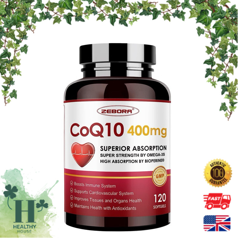 พร้อมส่ง ZEBORA CoQ10-400mg CoQ10-100mg with PQQ BioPerine & Omega-3 Coenzyme Q10 Ubiquinone Supple