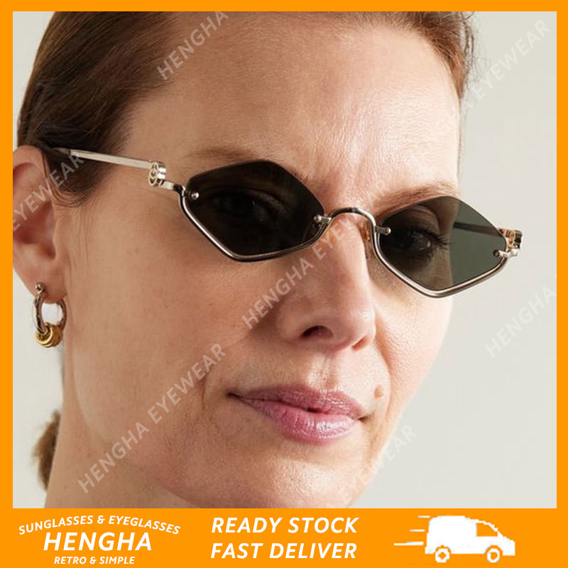 (HENGHA) แว่นกันแดด Half Frame Retro Punk Metal สําหรับผู้หญิง Western Fashion Diamond แว่นกันแดดสีสันสดใส