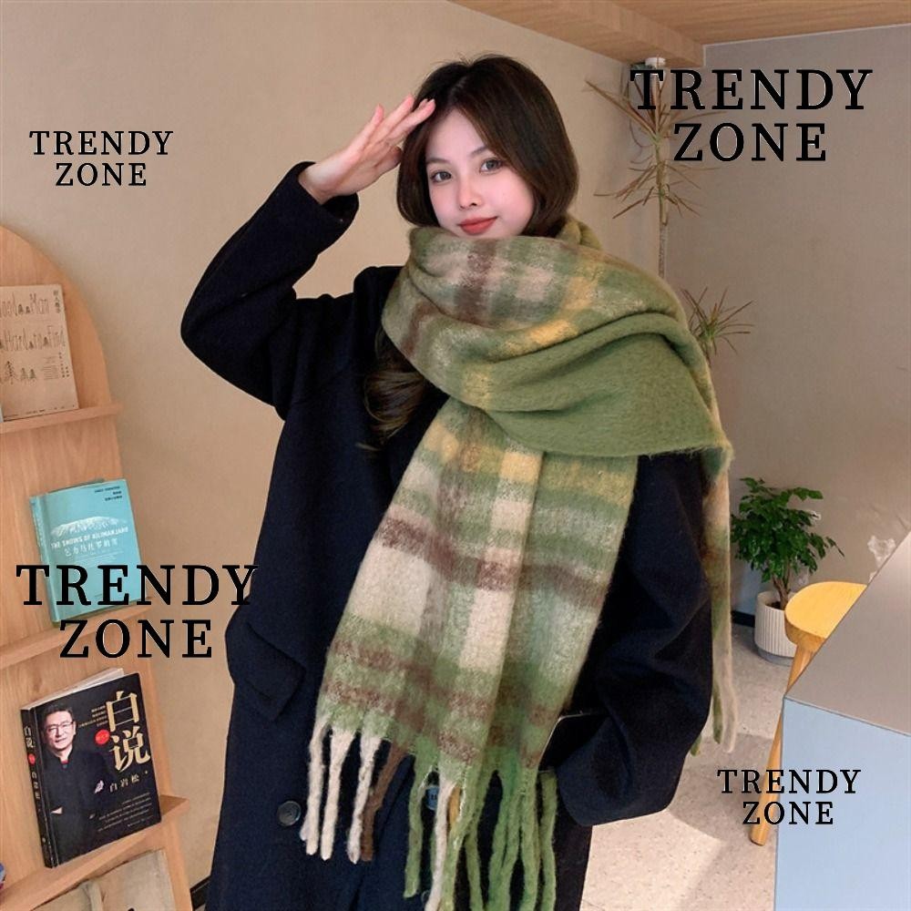 Trendysone ผ้าพันคอพู่ยาว, ผ้าพันคอผ้าขนแกะฤดูหนาวที่อบอุ่นหนาสีรุ้ง, ถักนุ่มกันลมผ้าคลุมไหล่ห่อ