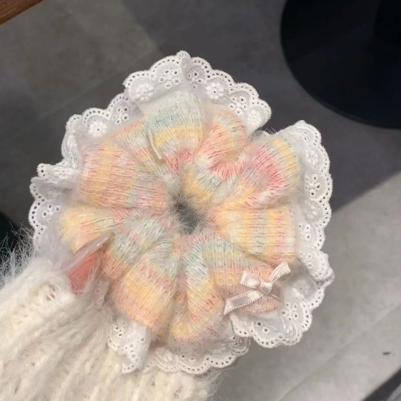 ลูกไม้ที่มีสีสัน Bowknot ขนาดใหญ่ผมหางม้าผมแหวนหัวเชือกผูกผม Scrunchies