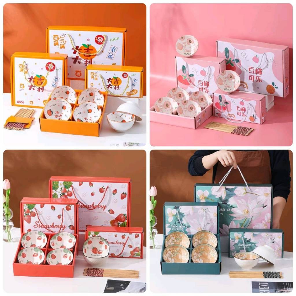 🍭🍭ชุดชามเซรามิก   2026  พร้อมตะเกียบ เซ็ตของขวัญ ที่ระลึกเพ้นท์ลายสวยๆ 🎁พร้อมส่ง SET 2  4 6