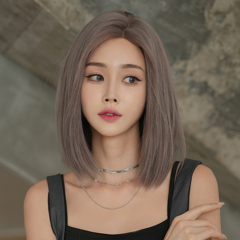 7jhh WIGS วิกผมหญิง SZ2083 ผมสั้นตรงแฟชั่นแยกกลางลูกไม้ Full Top หมวกเส้นใยเคมีจําลองญี่ปุ่นเกาหลีอุณหภูมิสูงผ้าไหม Full Headgear