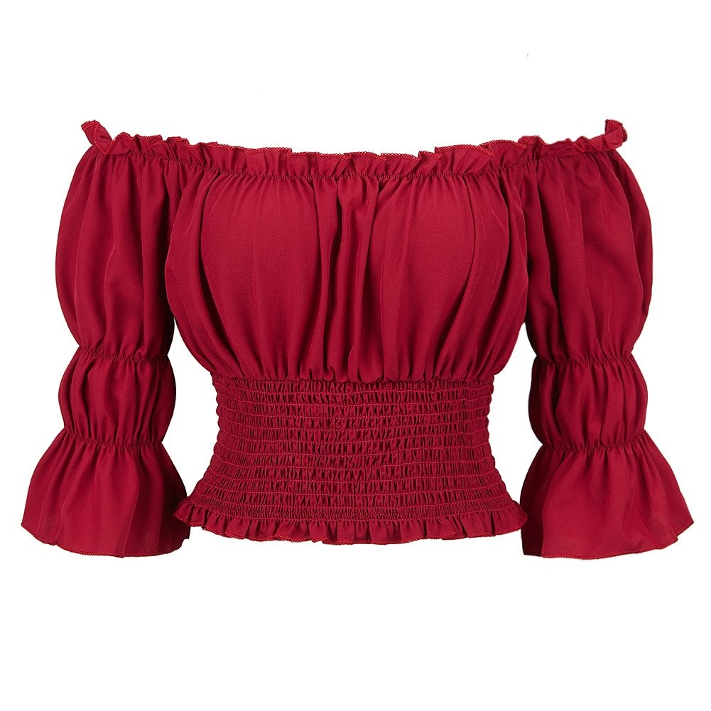 Women Renaissance Shirt Costume Off Shoulder Blouse Long Sleeves Pirate Shirt Short Top