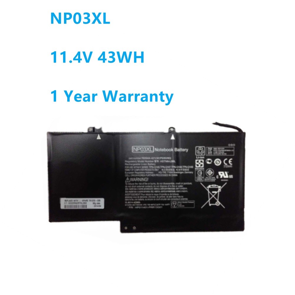 Laptop Battery NP03XL 11.4V 43WH for HP Pavilion X360 13-A010DX TPN-Q146 TPN-Q147 TPN-Q148 HSTNN-LB6