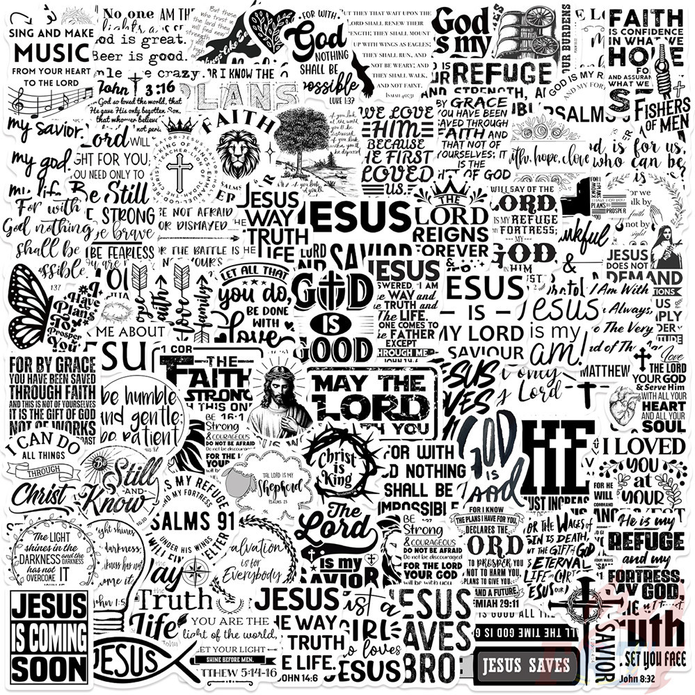 100 ชิ้น/เซ็ต JESUS Bible Camse Series 03 สติ๊กเกอร์ศิลปะขาวดําคลาสสิก แฟชั่น DIY กันน้ํา