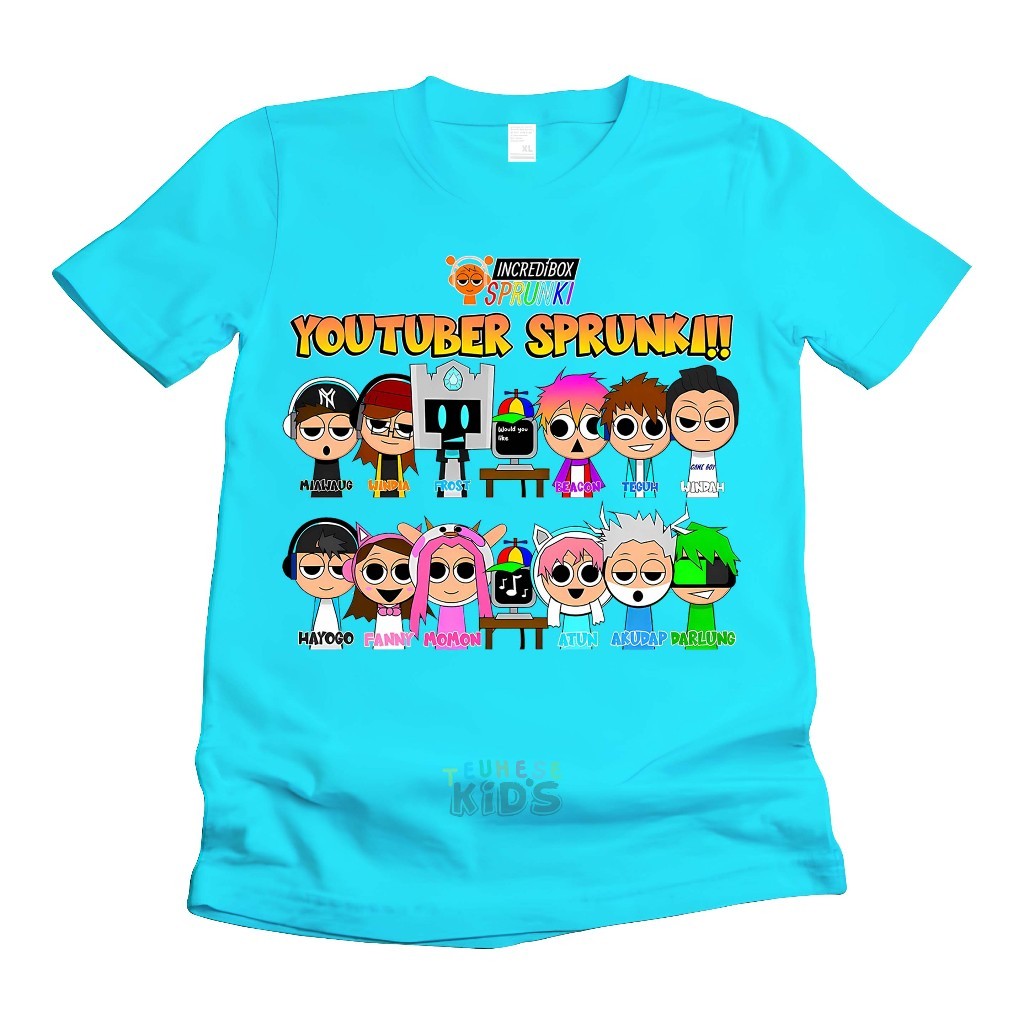 เสื้อยืดเด็ก motif "INCLUDEDIBOX YOUTUBE SPRUNKI MOMON ATUN FROST DIAMOND MIAWAUG WINDAH" ผ้าฝ้ายพรี