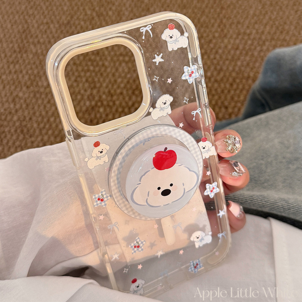 การ์ตูนเกาหลี Graffiti Apple Puppy ขาตั้งแม่เหล็กผู้ถือ iPhone สําหรับ iPhone 16 Pro Max 16 Pro 16 15 14 Pro Max 13 12 11 Anti Drop Hard TPU กลับหนา
