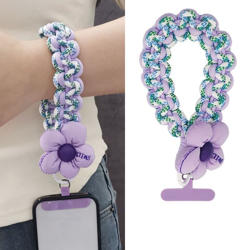 เชือกเส้นเล็กโทรศัพท์มือถือดอกไม้สั้นถักสายรัดข้อมือเคสโทรศัพท์สากลระดับไฮเอนด์ทุกการแข่งขันสะดวกที่แข็งแกร่งทนทานป้องกันการหล่นสายคลิปสายข้อม