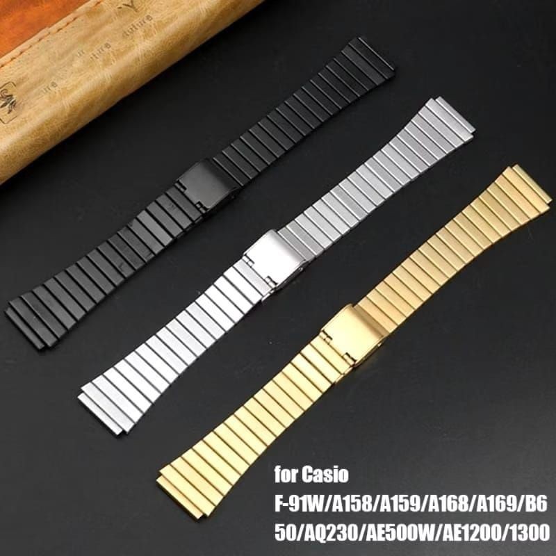 Casio F-91W AQ-230 A-158 สายนาฬิกาสแตนเลสนูน 18 มม.
