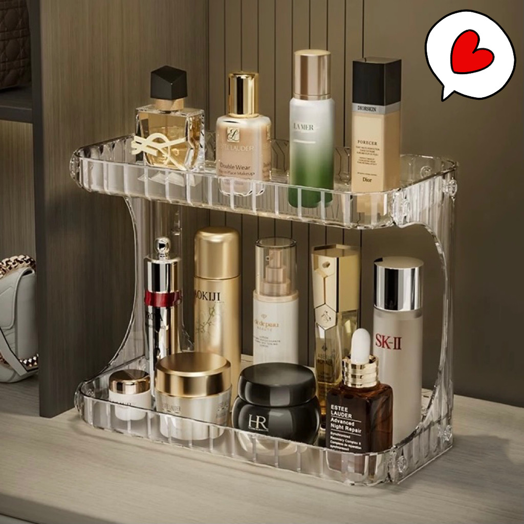 ชั้นเก็บเครื่องสำอางค์ในห้องน้ํา แบบสองชั้น จัดระเบียบอ่างล้างหน้าอย่างมีสไตล์ ATTCH