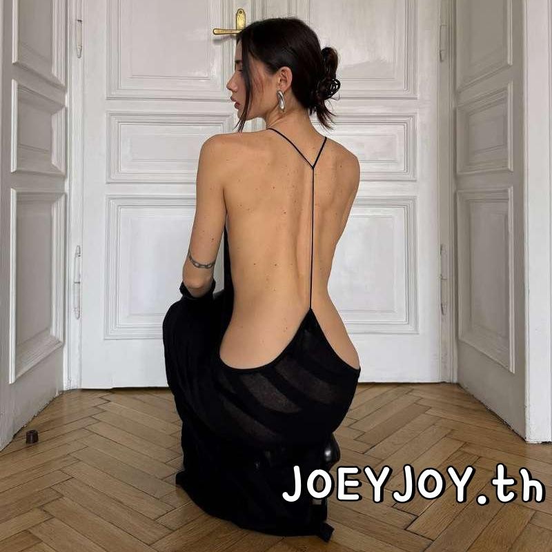 JOEYJOY - ชุดเดรสเชียร์ผู้หญิง สายสปาเก็ตตี้ พลีมแบค ลายทาง สําหรับงานปาร์ตี้