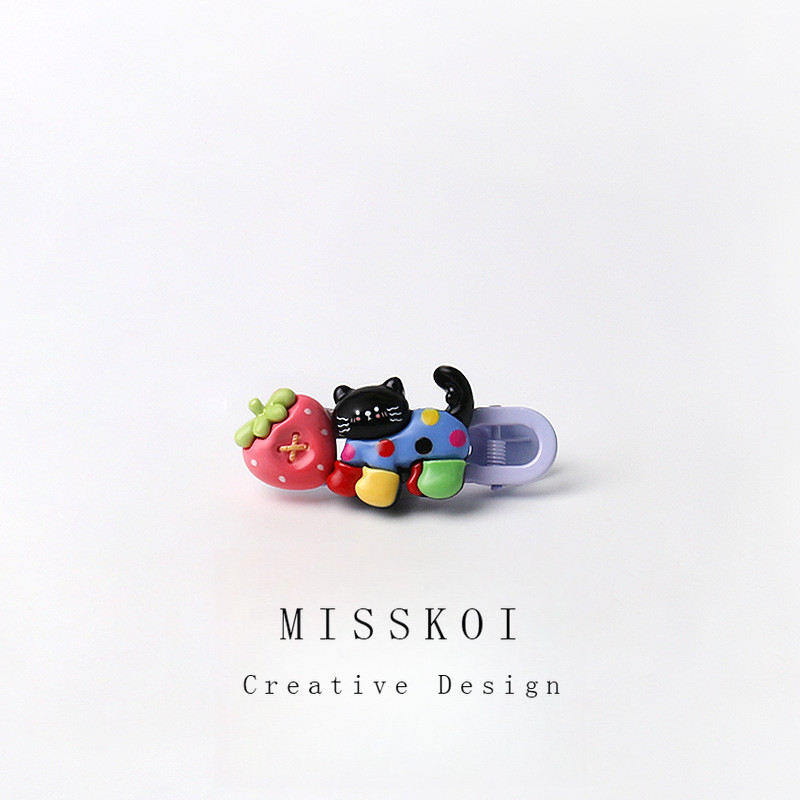MAUROPOLI การ์ตูนน่ารักแมวดํากิ๊บติดผมผลไม้น่ารักคลิปหน้าม้ากิ๊บเฉพาะ Creative All-Match